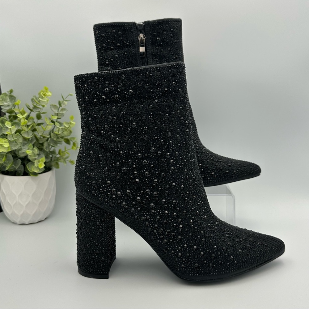 Lauren Lorraine Women's Black Crystal Embellished Pointed Toe Boots Size 9.5 - Picture 11 of 12